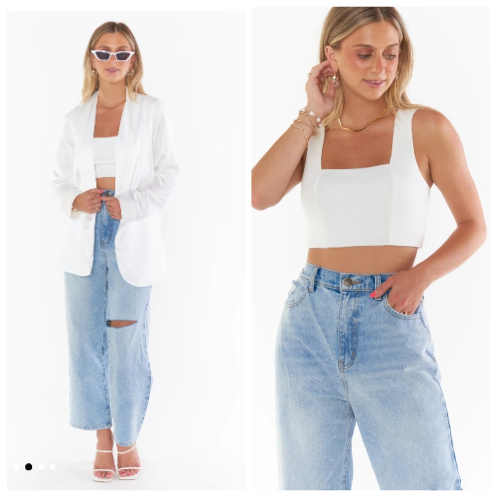 Show Me Your MuMu Ansley Crop Top Tank Womens XL White Satin Shirt Golden 2